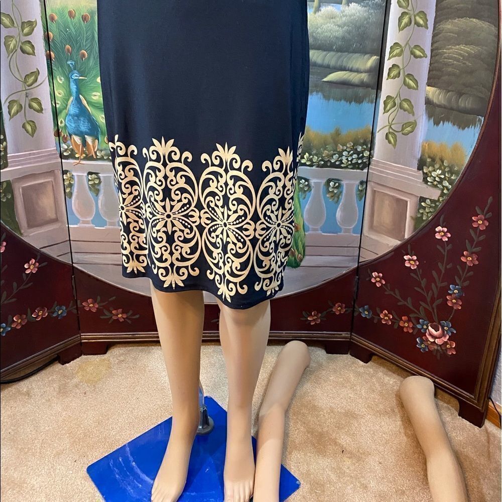 White Mark Black Skirt with Tan Scroll Border Size Large